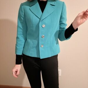 Tahari Turquoise Blazer with Silver Buttons